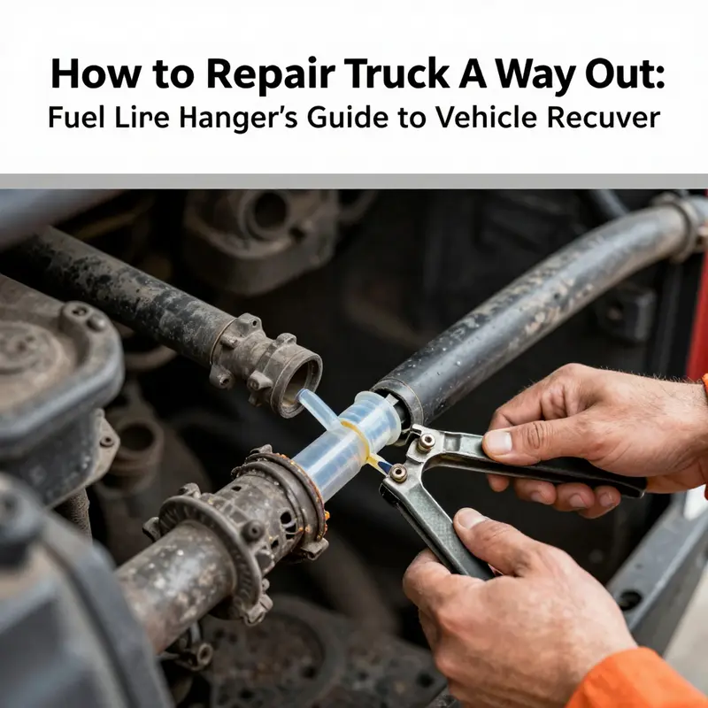 A mechanic expertly addressing a fuel line break on a truck using practical techniques.
