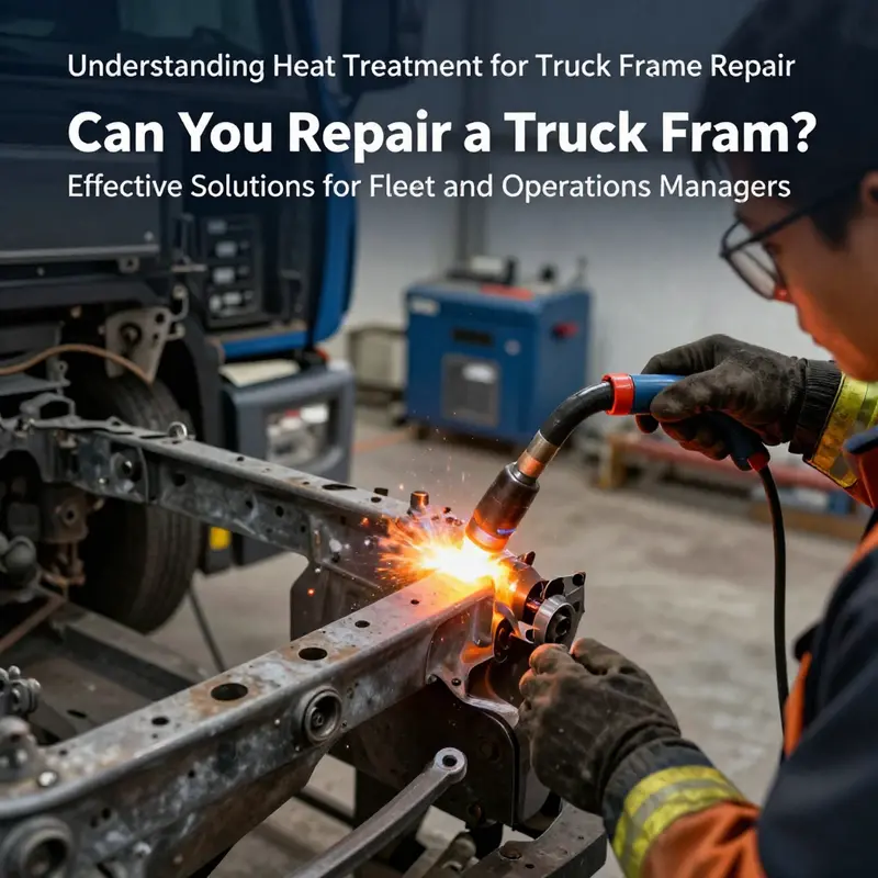 A technician employing hydraulic systems to effectively straighten a truck frame.