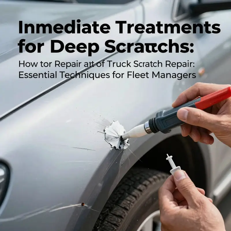 A truck showcasing a deep scratch that needs to be assessed for potential rust damage.