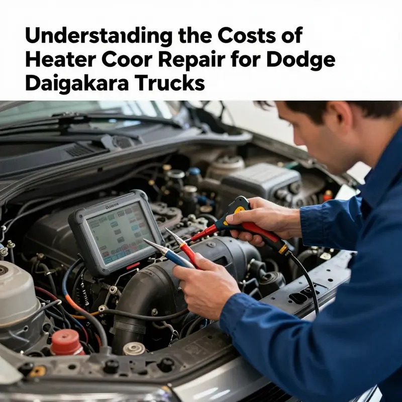 A detailed breakdown of the cost components for repairing a heater core on a Dodge Dakota truck.