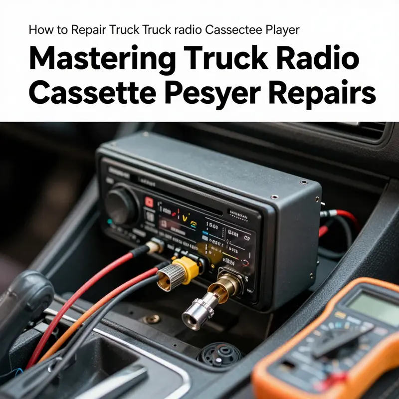 Technician performing a basic signal and volume check on a truck’s radio.
