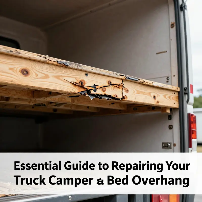 Thorough inspection reveals critical damage on a truck camper deck bed overhang.