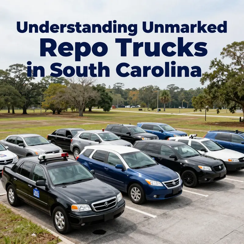 A view of repossession vehicles parked legally, signifying the importance of lawful procedures in South Carolina.