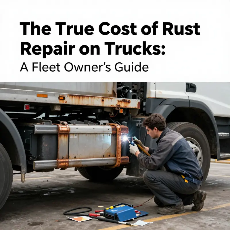 Tools and truck showcasing minor surface rust repair efforts.
