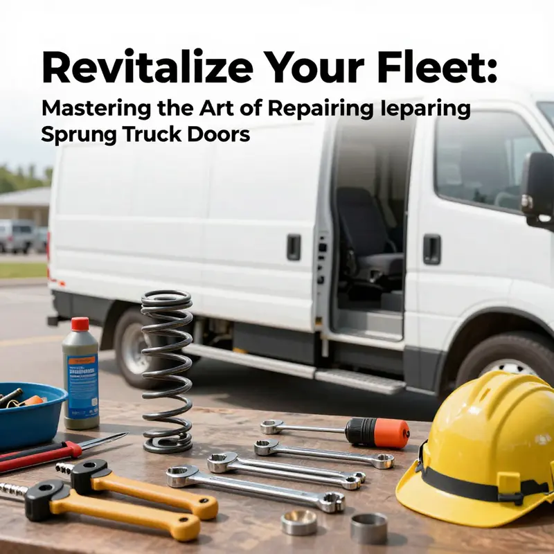 Inspection points of a truck door for diagnosing spring issues.