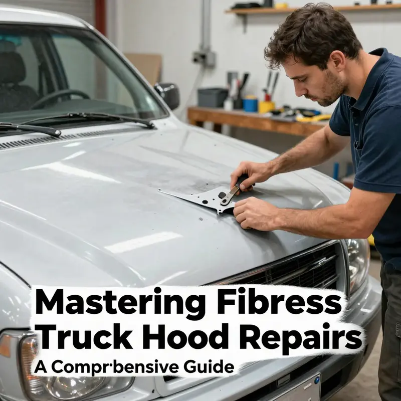 A technician applying resin to a cracked fiberglass truck hood, demonstrating DIY repair techniques.