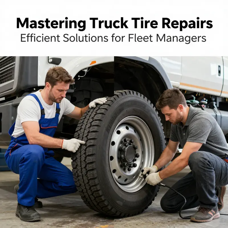 Technician inspecting the truck tire for leaks with soap and water method.