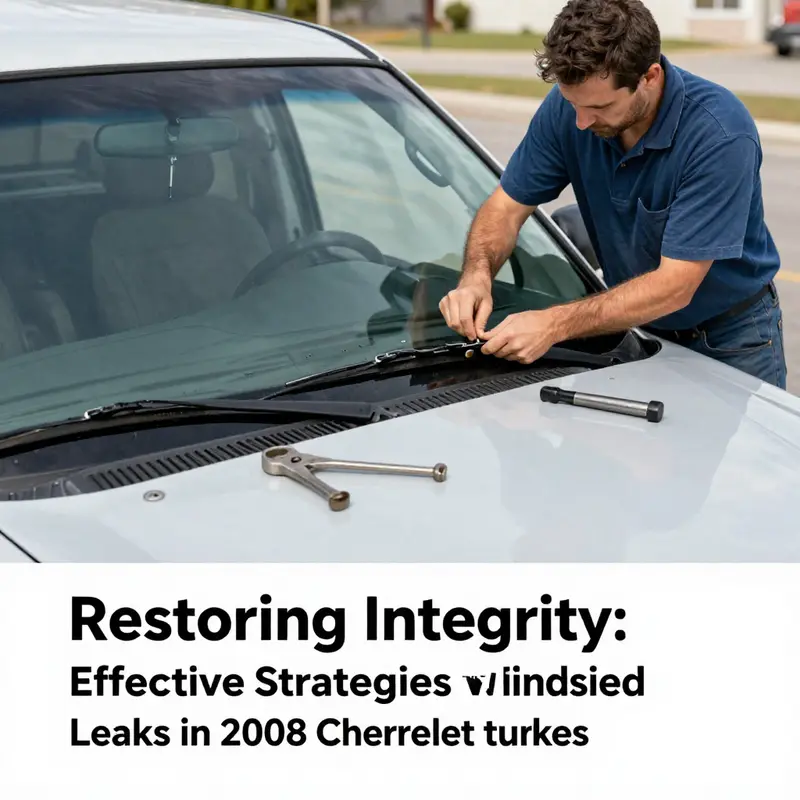 Identifying leak sources: Close-up view of a 2008 Chevrolet truck’s windshield with visible signs of moisture.