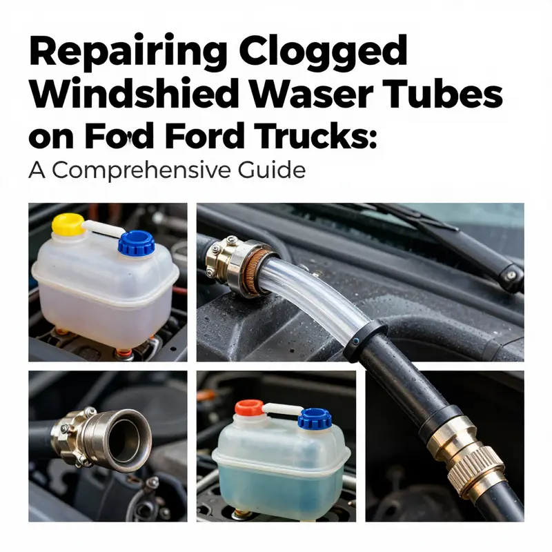 Technician inspecting a Ford truck’s windshield washer system for common issues like clogs or leaks.