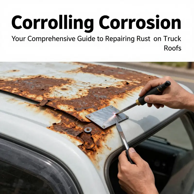 Minimally rusted truck roof prepared for minor rust repair.