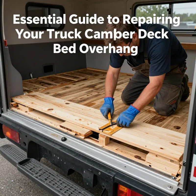Thorough inspection reveals critical damage on a truck camper deck bed overhang.