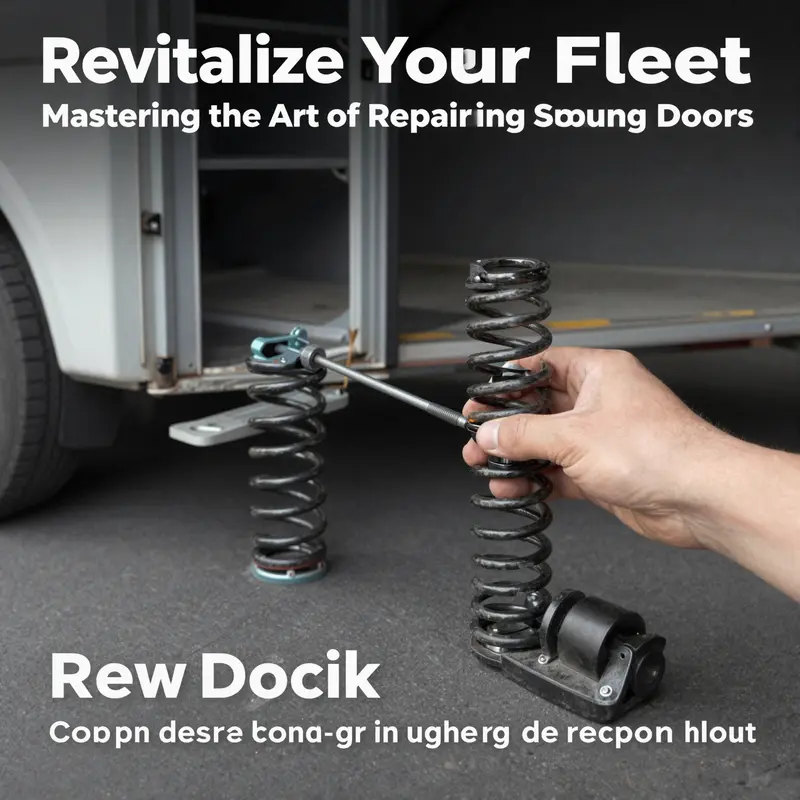 Inspection points of a truck door for diagnosing spring issues.