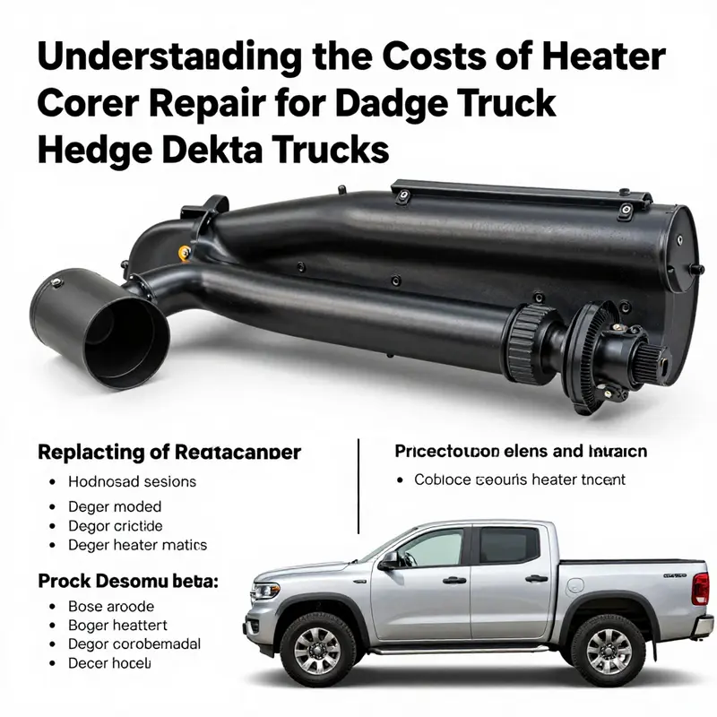 A detailed breakdown of the cost components for repairing a heater core on a Dodge Dakota truck.