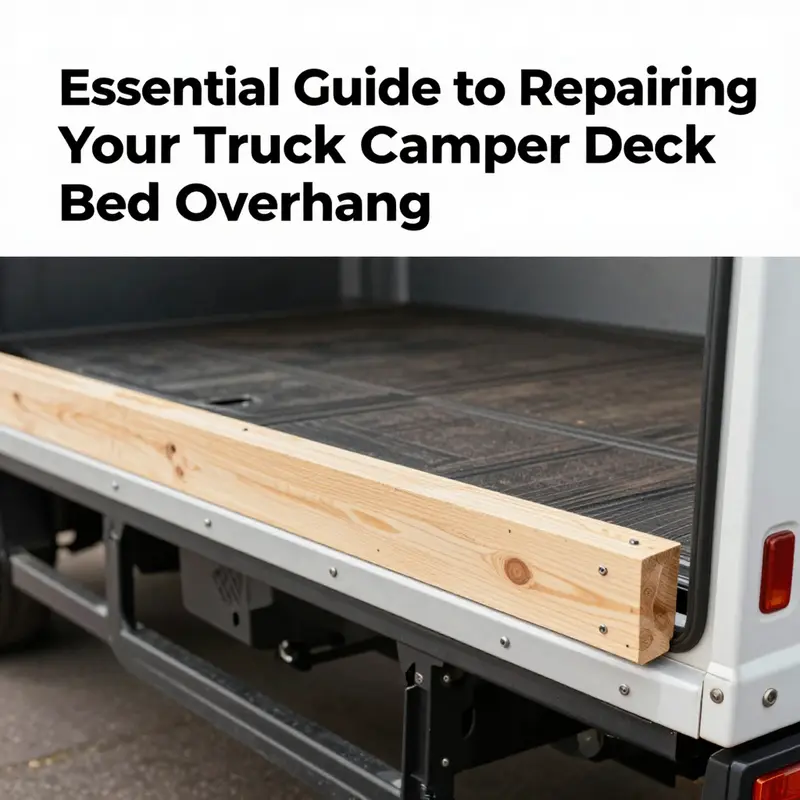 Thorough inspection reveals critical damage on a truck camper deck bed overhang.