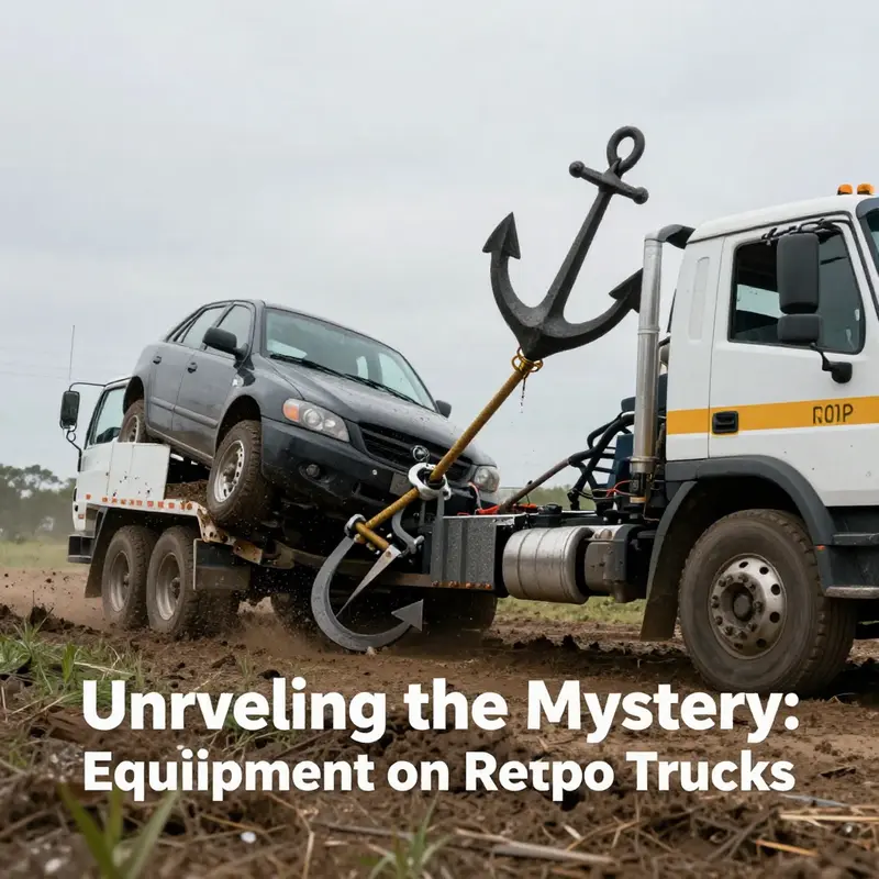 Close-up view of the heavy-duty winch on a repo truck, designed for effective vehicle recovery.