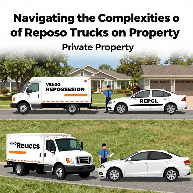 Tow truck on private property showcasing the legal aspects of repossession.