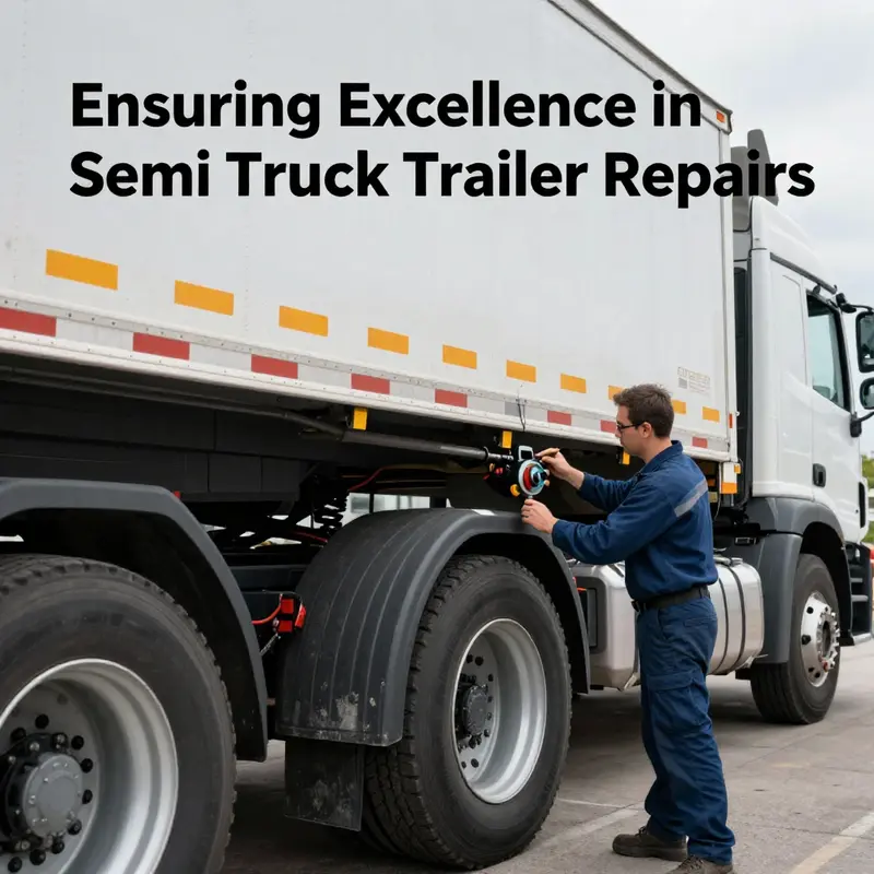 A vibrant workshop where technicians perform structural and mechanical services on semi truck trailers.