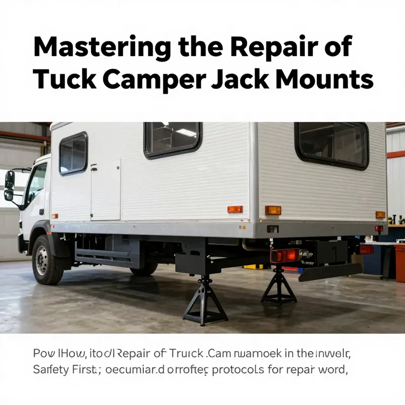 Mechanic assessing damage to a truck camper jack mount for safety and structural integrity.