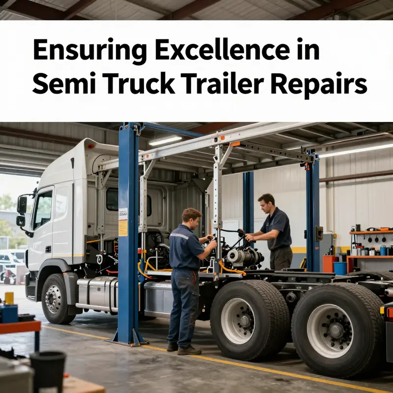 A vibrant workshop where technicians perform structural and mechanical services on semi truck trailers.