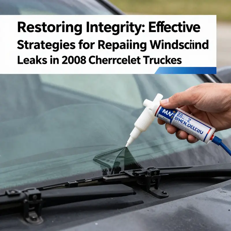 Identifying leak sources: Close-up view of a 2008 Chevrolet truck’s windshield with visible signs of moisture.