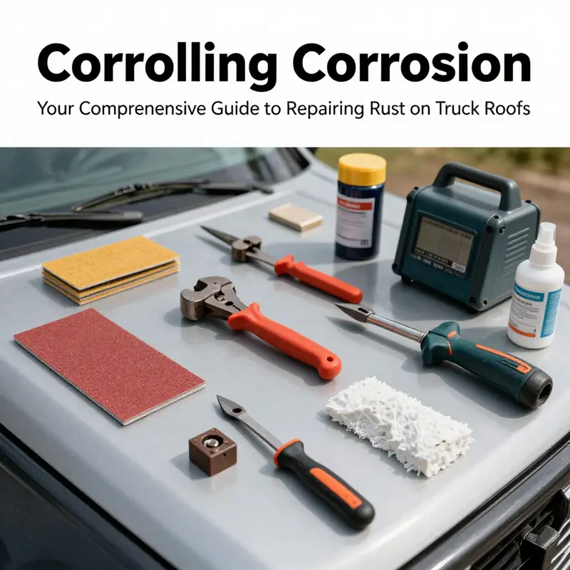 Minimally rusted truck roof prepared for minor rust repair.