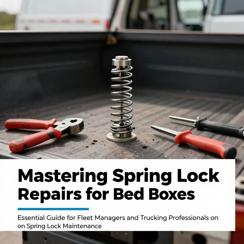 An illustrative image depicting tools and components related to truck bed box maintenance.