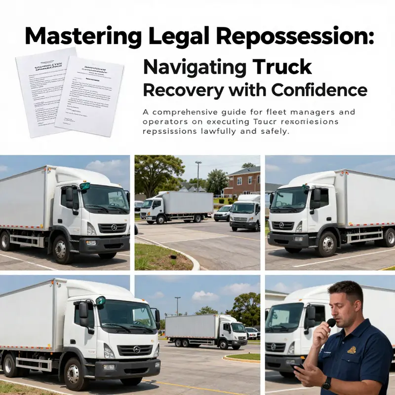 A collage illustrating key components of truck repossession, focused on legality and professionalism.