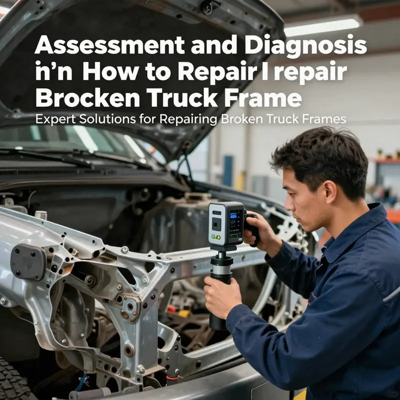 A technician assessing the truck frame to identify the extent of damage.