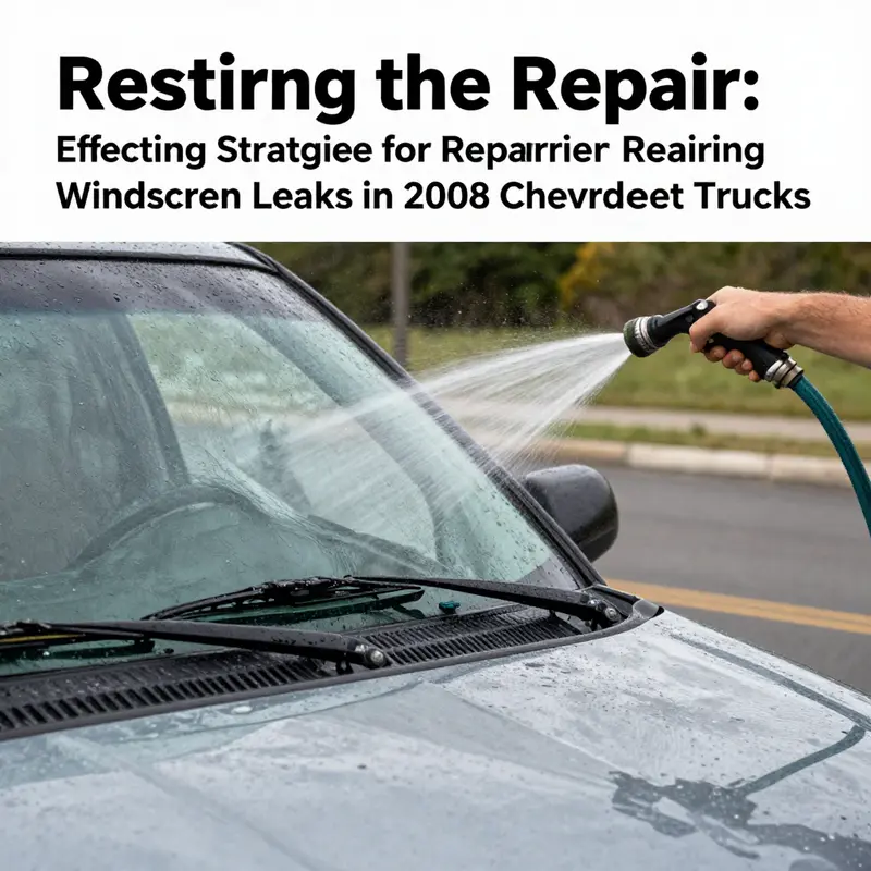 Identifying leak sources: Close-up view of a 2008 Chevrolet truck’s windshield with visible signs of moisture.