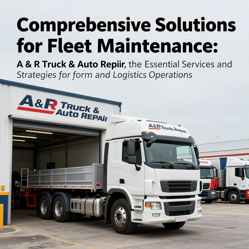 A view of A & R Truck & Auto Repair's facility with various trucks indicating their specialization in maintenance services.