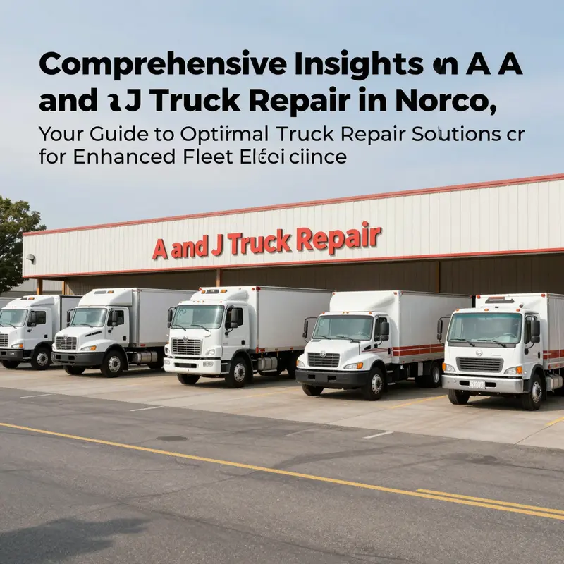 A view of A and J Truck Repair facility with trucks around, indicating a busy repair operation.