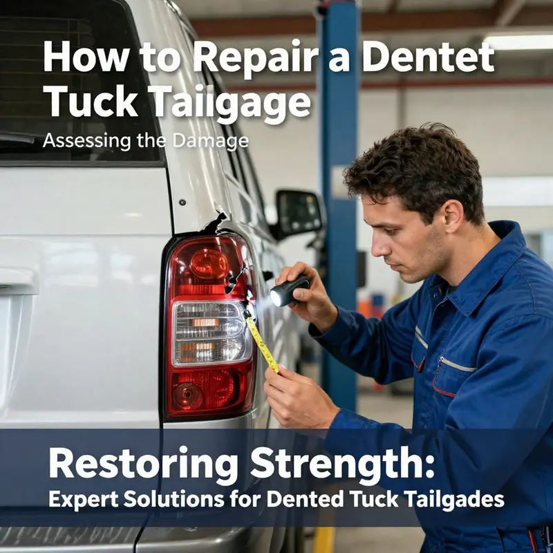 Fleet manager assessing the extent of damage on a truck tailgate.