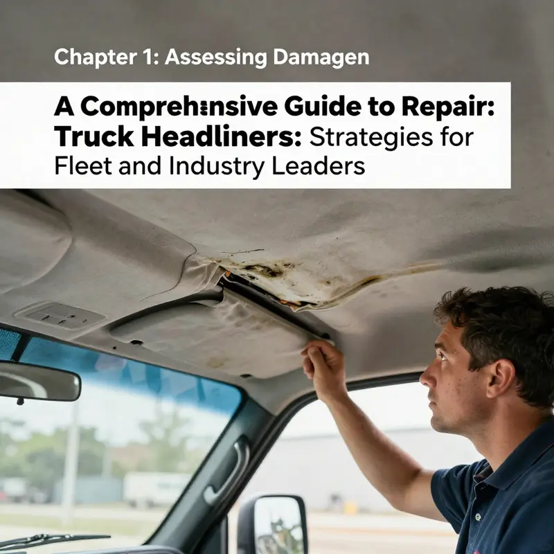 Inspection of a damaged truck headliner, highlighting moisture and wear.