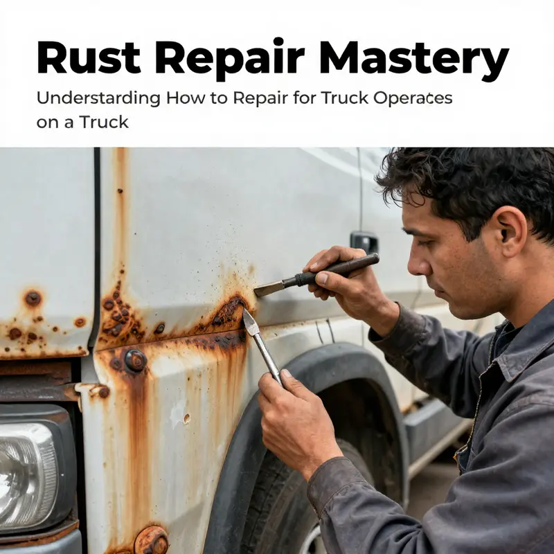 An expert assessing different types of rust damage on a truck, crucial for planning repair strategies.