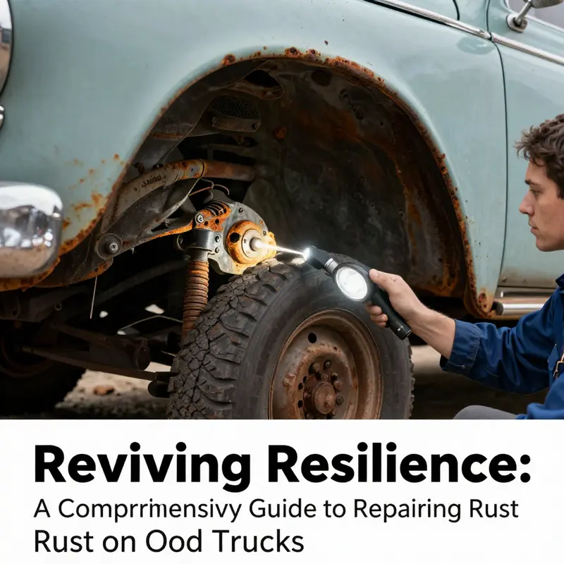 Assessing rust damage types on an old truck.