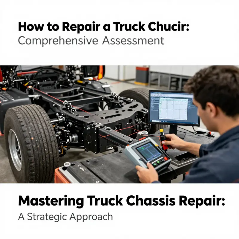 Technician conducting a thorough assessment of truck chassis with advanced measurement technology.