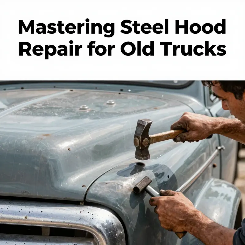 A technician employs cold repair techniques to address minor dents in a steel truck hood.