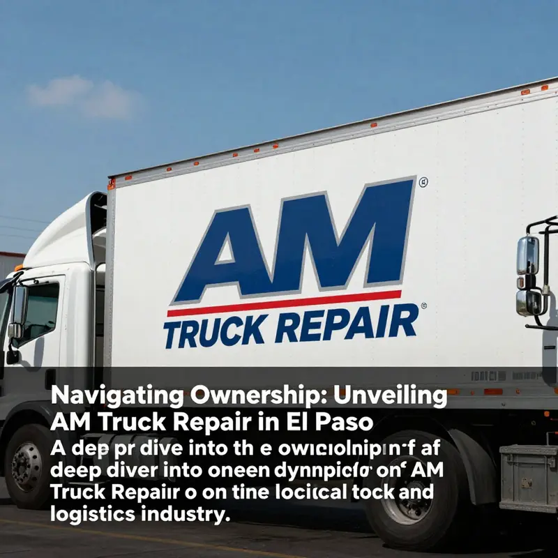 AM Truck Repair logo showcased with trucks being serviced, signifying its prominence in the truck repair sector.