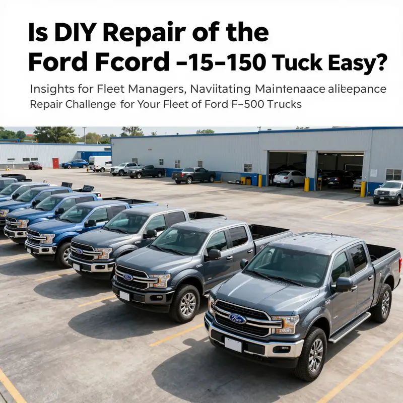 A fleet of Ford F-150 trucks positioned in a logistics yard showcasing the significance of proper maintenance and repairs.