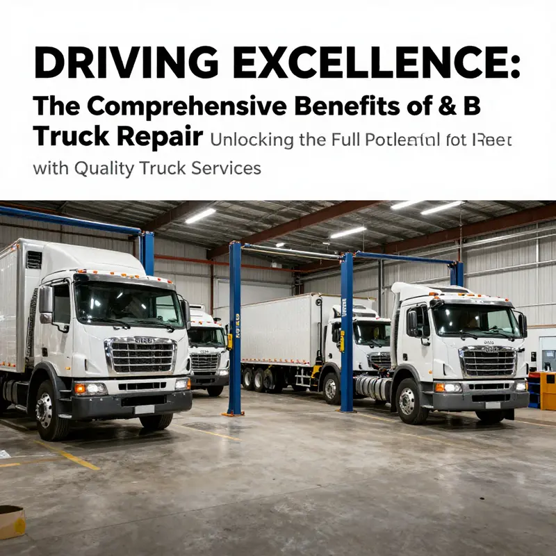 A comprehensive view of A & B Truck Repair facilities with technicians at work on multiple trucks.