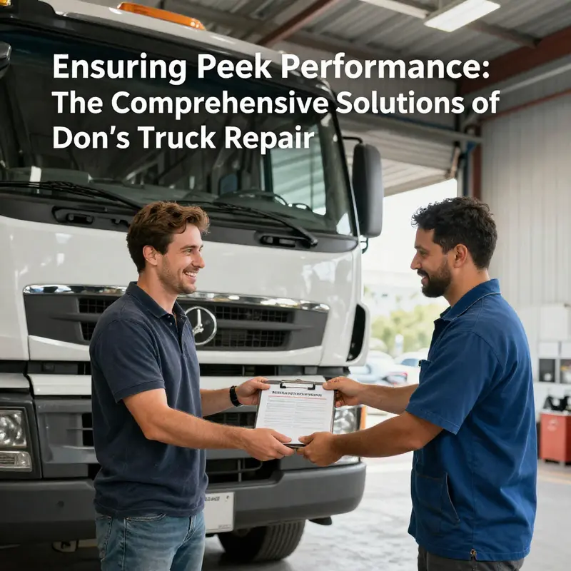 A comprehensive view of Don’s Truck Repair, where skilled technicians perform maintenance on a diverse fleet of trucks.