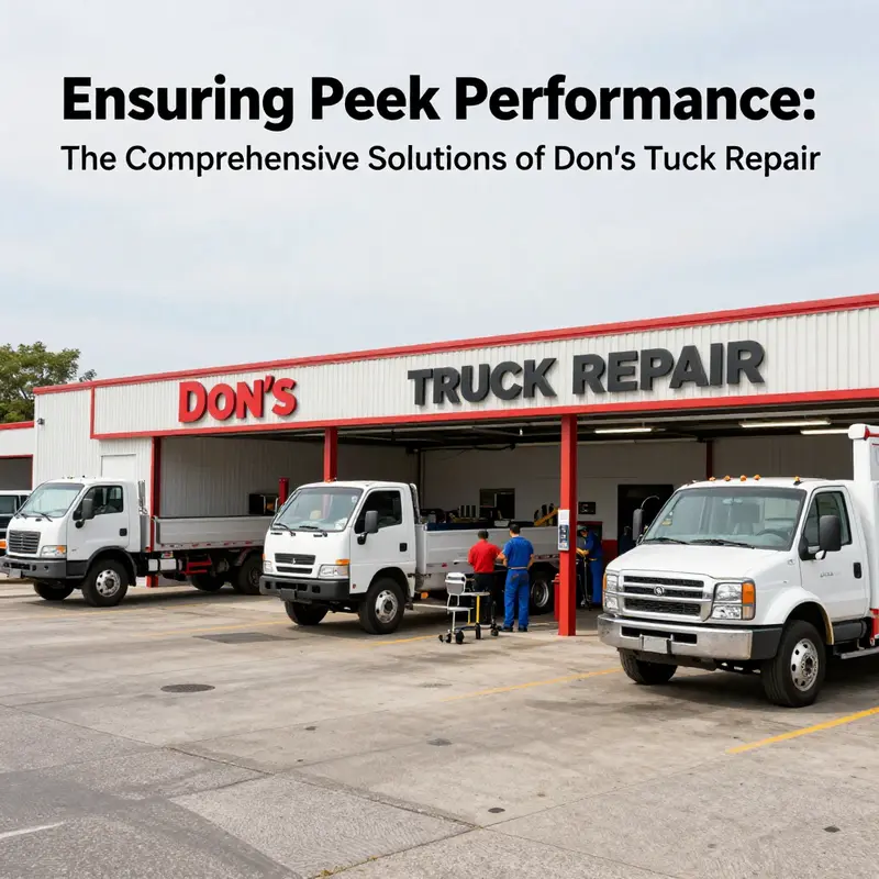 A comprehensive view of Don’s Truck Repair, where skilled technicians perform maintenance on a diverse fleet of trucks.