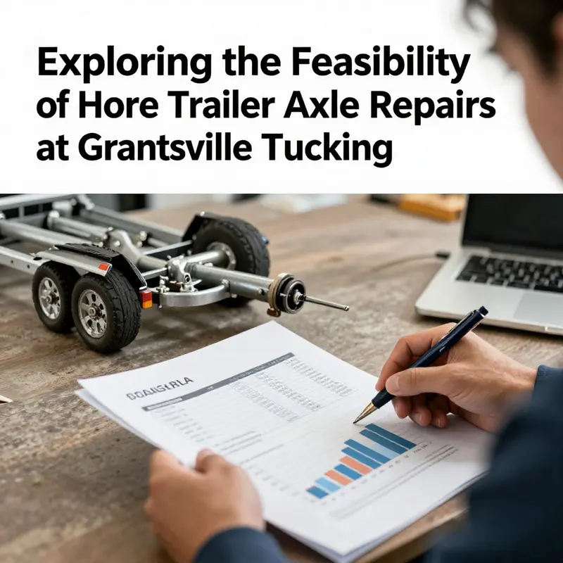A technician examining a horse trailer axle at Grantsville Trucking’s repair workshop.