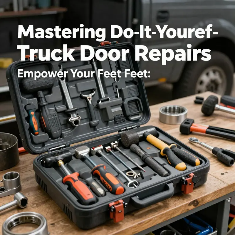 A fleet manager carefully assessing a truck door for potential damage prior to initiating repairs.