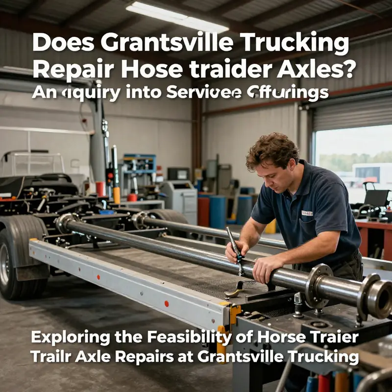 A technician examining a horse trailer axle at Grantsville Trucking’s repair workshop.