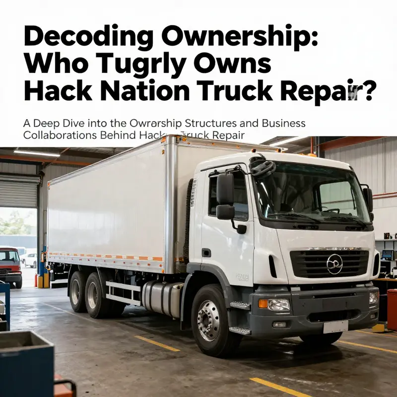 A busy truck repair shop with mechanics working on various trucks, representing the core functions of Hack Nation Truck Repair.