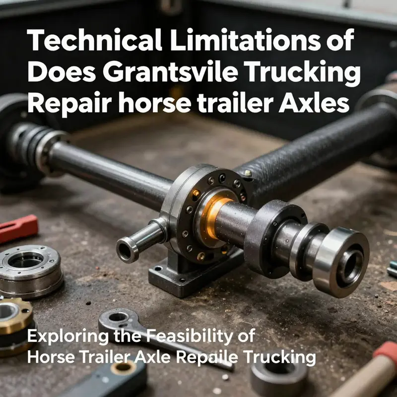 A technician examining a horse trailer axle at Grantsville Trucking’s repair workshop.
