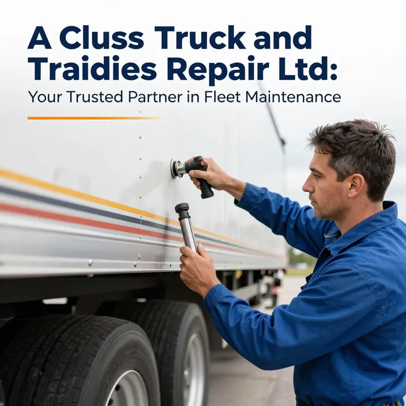 Mechanics at A Class Truck and Trailer Repair Ltd. servicing vehicles in a clean and professional environment.