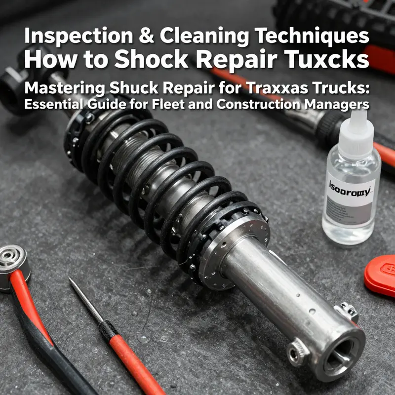 Technician preparing tools and safety measures for Traxxas truck shock repair.