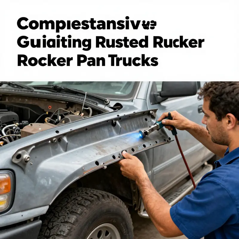 Inspecting rust damage on a truck’s rocker panel to determine repair needs.